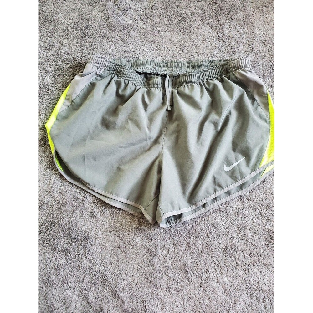 Nike Women’s Olive Athletic Shorts with Neon Yellow Panels Size S